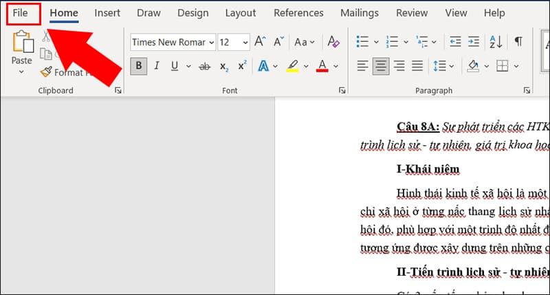 Chọn tab File