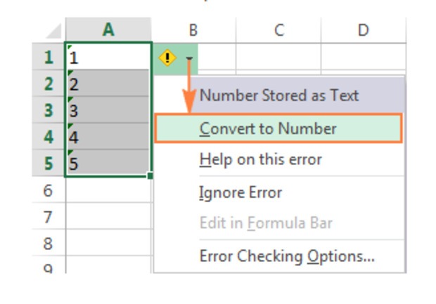 Chọn Convert to Number