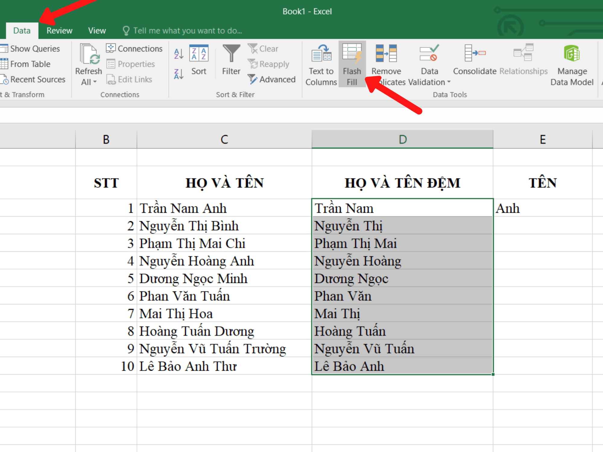 Các hàm phổ biến để tách tên trong Excel