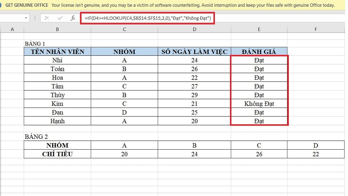 Cách sử dụng hàm HLOOKUP trong Excel - Ví dụ cụ thể