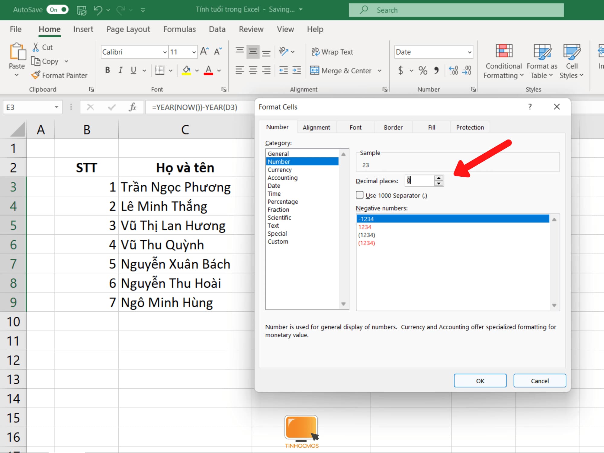 Tính tuổi trong Excel dựa vào định dạng "yyyy-mm-dd"