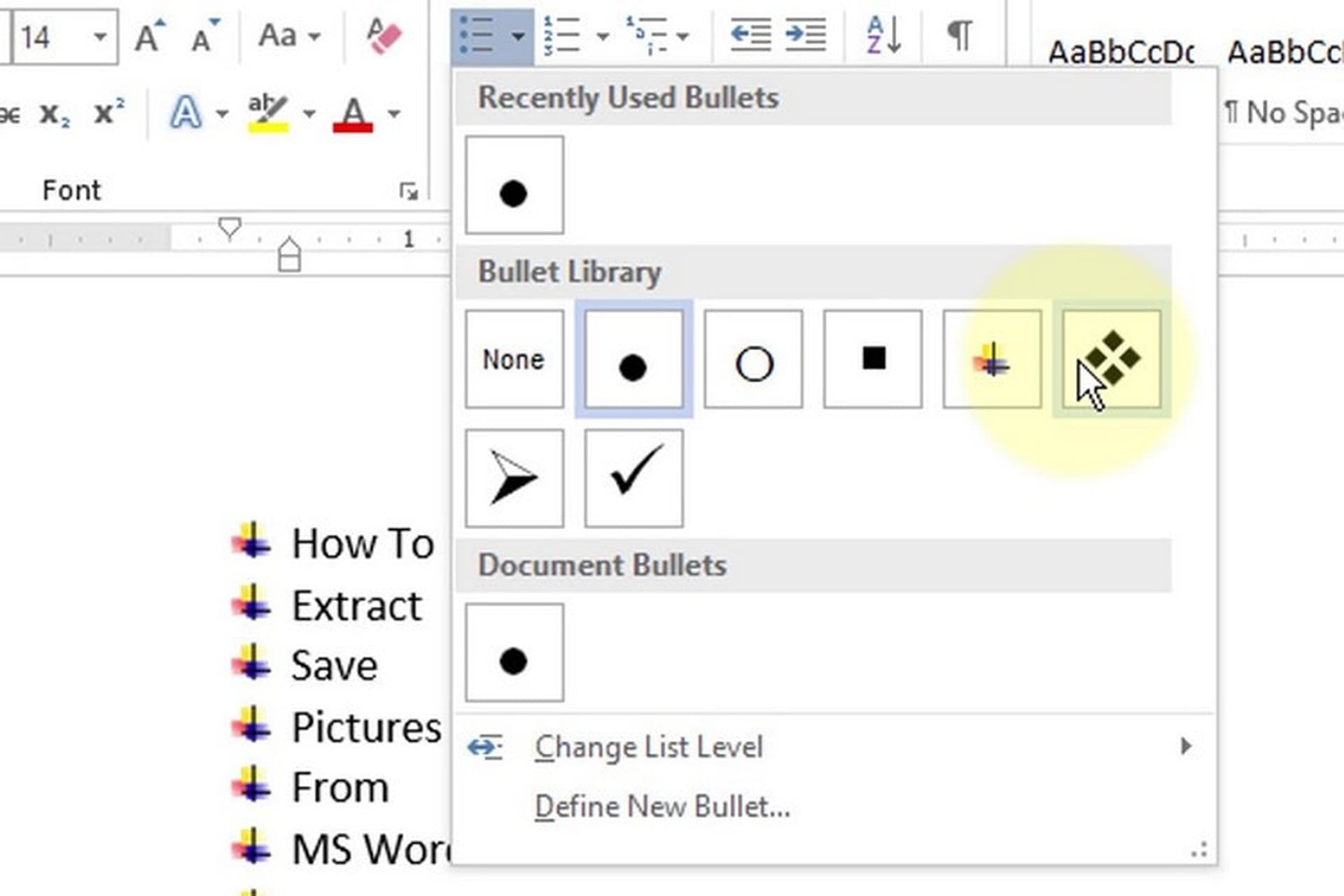 Sử dụng "Clear Formatting" để tắt bullet và numbering