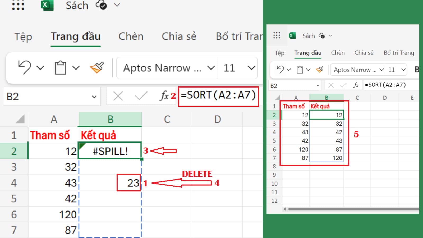 Các ví dụ về lỗi #SPILL! trong Excel